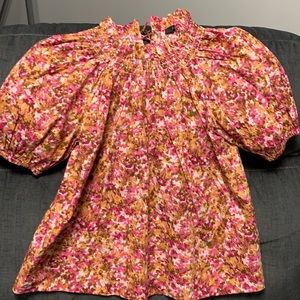 NWT Jcrew multi- color smocked neck, puff sleeve top.